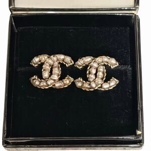 Chanel CC Pearl Clip-On Earrings | Matte Brass | Stamped | Boxed w/ Bag & COA